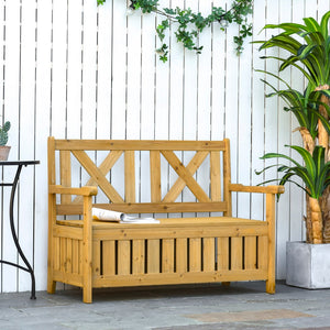 English Elm Outsunny Yellow Wooden Patio Bench With 29-Gallon Storage Box, Stylish Seating For Decks & Porches W2225P217573-GIGA