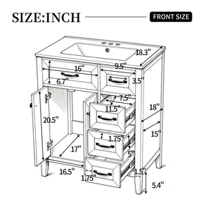 English Elm [video] 30 Inch Freestanding Bathroom Vanity White Mdf Pine Legs Ceramic Sink Soft Close N759P394442K