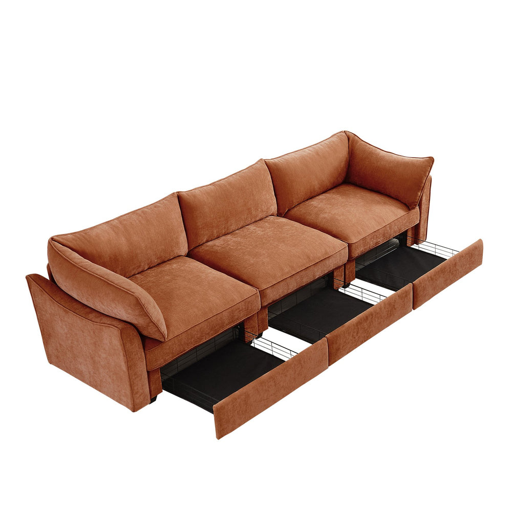 English Elm 3 Seater Sofa With Hidden Storage Drawers - Stylish Chenille Upholstery For Spacious Living Rooms W3041S00205