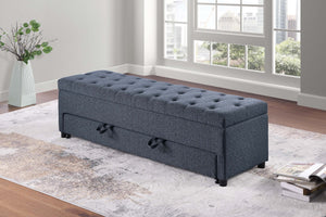 English Elm Contemporary Tufted Bouclé Storage Ottoman with Hidden Compartment and Smooth Pull-Out Drawer Bench Blue Gray 61 L x 20 W x 17 H B011P370882