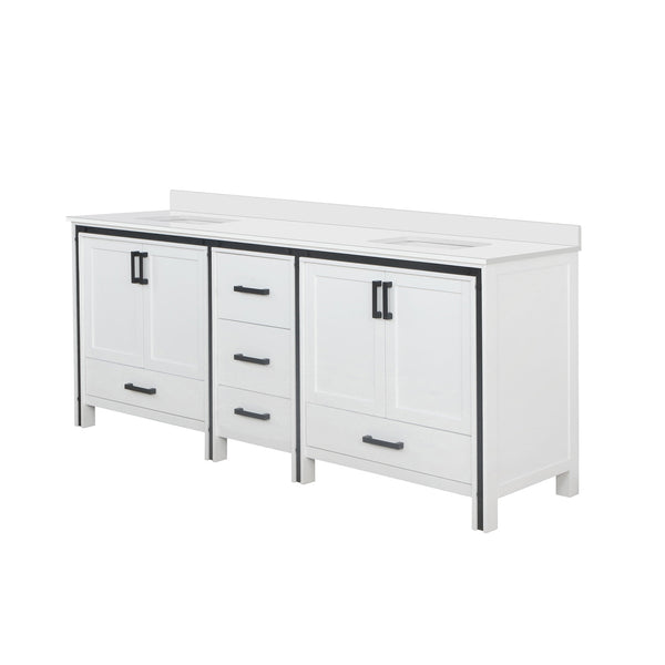English Elm White Double Bath Vanity 84in W x22in D with Cultured Marble Top, Solid Wood, Soft-Close Drawers B2731P260751