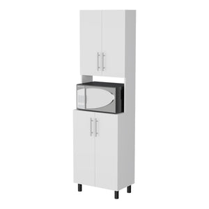 English Elm FM Ko Vaya Double Cabinet Pantry White – Vertical Kitchen Organizer with Shelves, Microwave Nook, Raised Legs B128P283297