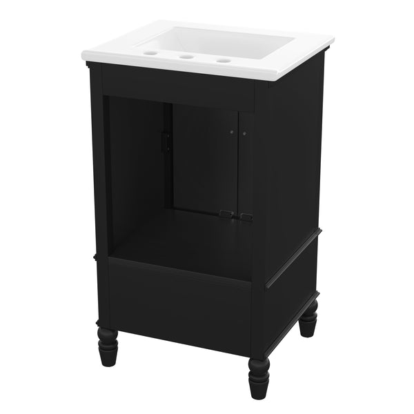 English Elm 20" Bathroom Vanity with Sink Modern MDF Cabinet with Ceramic Top, Drawer, Magnetic Door Stopper Black N725P195132B