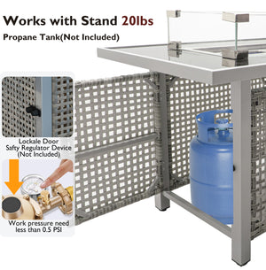 English Elm K&K 8-Piece Patio Conversation Set with 43" 60,000 BTU Propane Fire Pit, UV Wicker & Thick Cushions Grey N707S000012G