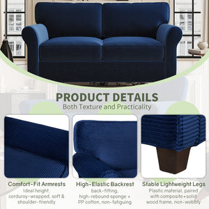 English Elm 57" Corduroy Two Seater Sofa Removable Cushions Solid Wood Frame Compact Living Room Blue W2715P433632