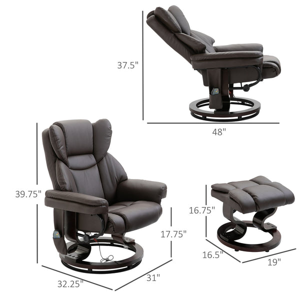 English Elm HOMCOM Faux Leather Massage Recliner with Ottoman, 10-Zone Vibration, 360° Swivel, Remote Control W2225P173859