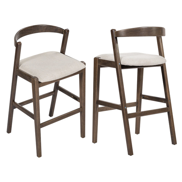 English Elm Christopher Knight Home® - Balmain Rubberwood Barstool with Ergonomic Back and Plush Cushion, Modern Smooth-Line Design Set of 2 Beige,Dark Brown N775P318294D