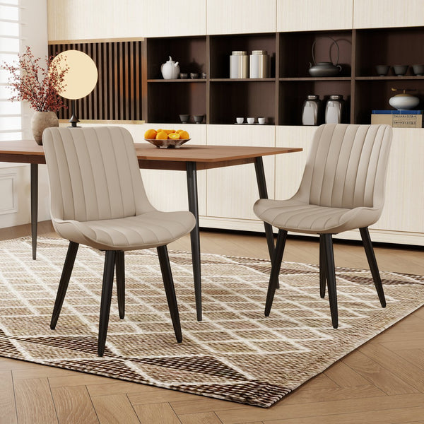 English Elm Set of 2 Armless Pu Leather Dining Chairs Cushioned Seat Brushed Metal Legs Modern Cream W3316P426928