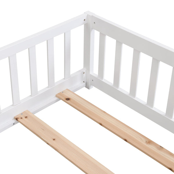 English Elm Twin Pine Wood Floor Bed with Safety Guardrails and Door for Kids Bedroom W495123240