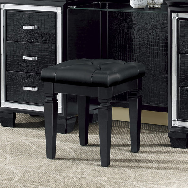 English Elm Modern Allura Tufted Vanity Stool with Acrylic Crystal Accent, Luxurious Faux Leather Seat, Chic Bedroom Accent Piece Black 18.5 L x 17 W x 8.5 H B011P366050