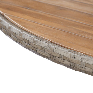 English Elm Durable Outdoor Round Acacia Wood Wicker Dining Table Seats Six Patio Entertainer Brown N770P345268D