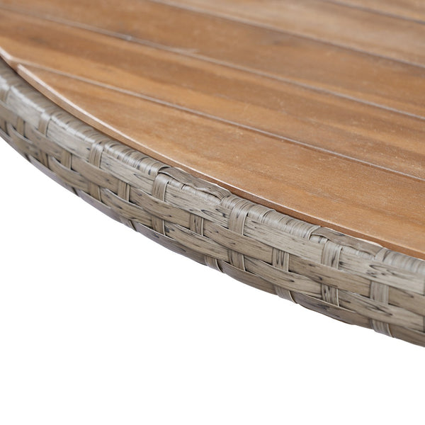 English Elm Durable Outdoor Round Acacia Wood Wicker Dining Table Seats Six Patio Entertainer Brown N770P345268D