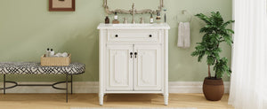 English Elm Christopher Knight Home® - 30 Inches Vintage Bathroom Vanity With Sink, Rustic Faux Aged Finish, Soft Close Doors & Storage Shelf N817P299472W