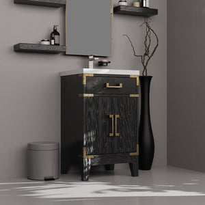 English Elm Brown Oak Single Bath Vanity With Acrylic Countertop & Mirror – Perfect For Compact Spaces! B2731S01449