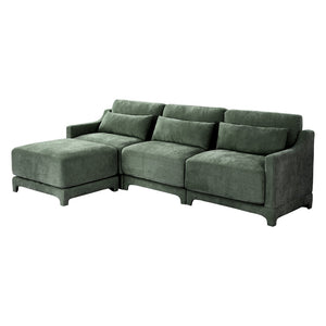 English Elm Three-Seater Chenille Sofa Set With Modular Ottomans, Elegant Design, High-Resilience Comfort, Green W714S01217-GIGA