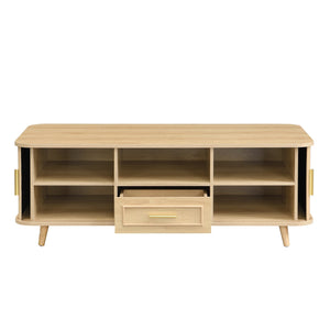 English Elm Modern Mid-century Coffee Table Tambour Doors Open Shelves Warm Wood Living Room Natural N770P333551N