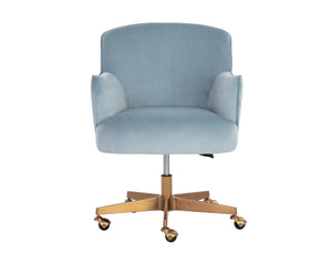 Sunpan Karina Office Chair - Chic Comfort with Modern Design, Curved Seat and Gold Steel Base for Your Workspace Cornflower Blue Sky