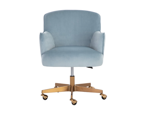 Sunpan Karina Office Chair - Chic Comfort with Modern Design, Curved Seat and Gold Steel Base for Your Workspace Cornflower Blue Sky