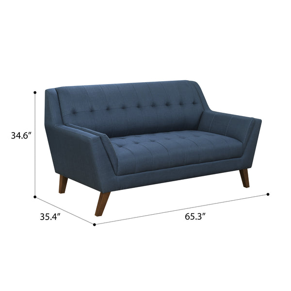 English Elm Wallace & Bay - Blue Mid-Century Loveseat in Navy Peacock Fabric — Stylish 2-Seater, Easy-Care, Compact 65.3"W Sofa B361P384454