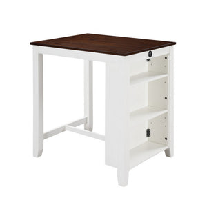 English Elm Ham Counter Height Dining Table with Usb Charging Open Shelf for Kitchen Nooks Brown+White B056P416891