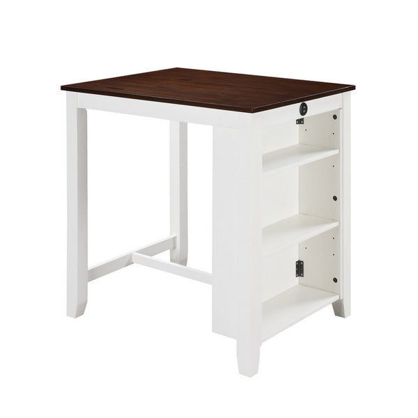 English Elm Ham Counter Height Dining Table with Usb Charging Open Shelf for Kitchen Nooks Brown+White B056P416891