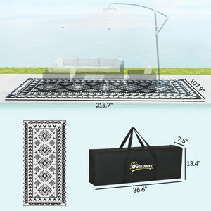 English Elm Outsunny Reversible Polypropylene Outdoor Rug Waterproof Patio Camping Mat with Carry Bag Black W2225P485552
