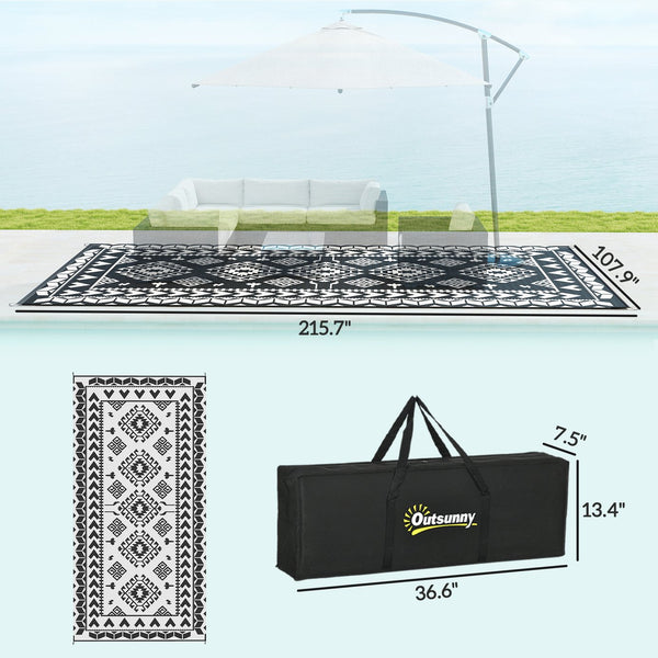 English Elm Outsunny Reversible Polypropylene Outdoor Rug Waterproof Patio Camping Mat with Carry Bag Black W2225P485552