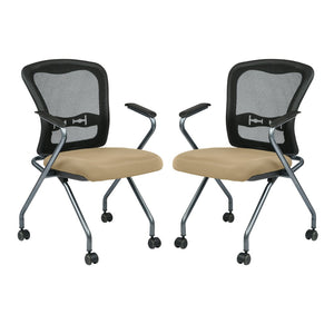 OSP Home Furnishings Deluxe Nesting Armchair with Mesh Back Lumbar Support for Office and Meeting Rooms Buff 84440-R104
