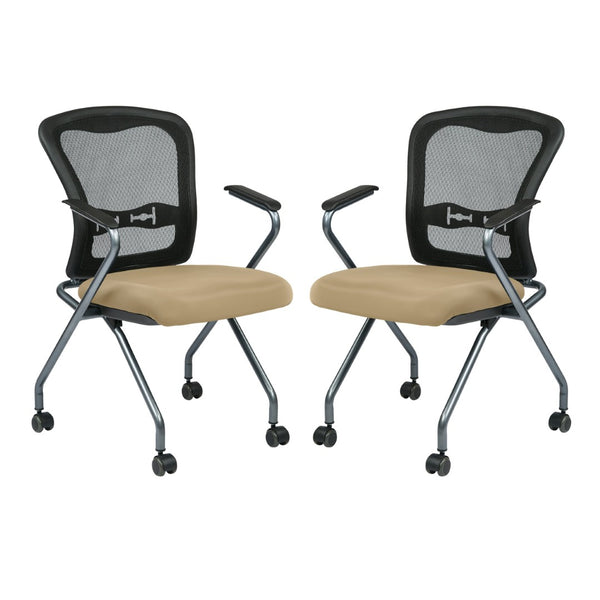 OSP Home Furnishings Deluxe Nesting Armchair with Mesh Back Lumbar Support for Office and Meeting Rooms Buff 84440-R104