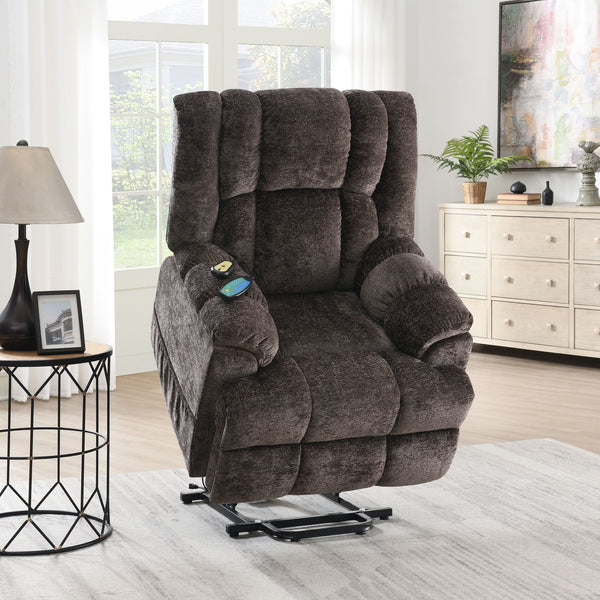 English Elm Pacay Faux Leather Aire Power Recliner with Lift, Heat & Massage, Pocket Coil Seat, Cup Holders Brown 36.3 L x 30.4 W x 25.6 H B2726P245484
