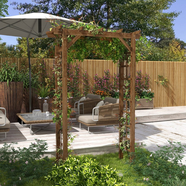 English Elm Outsunny Carbonized Fir Wood Garden Arbor Arch with Lattice Roof for Climbing Vines W2225P174431