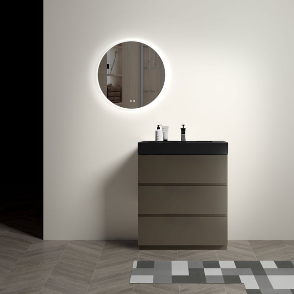 English Elm Alice 30" Gray Bathroom Vanity With Soft-Close Drawers, Modern One-Piece Sink, Pre-Assembled Elegance W1865S00029