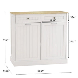 English Elm Two Drawer Tilt Out Trash Cabinet White Mdf Kitchen Storage with Appliance Top W282P160454