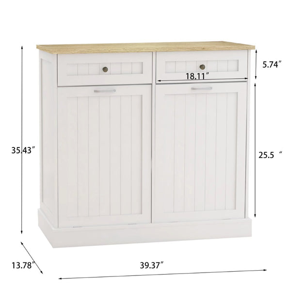 English Elm Two Drawer Tilt Out Trash Cabinet White Mdf Kitchen Storage with Appliance Top W282P160454