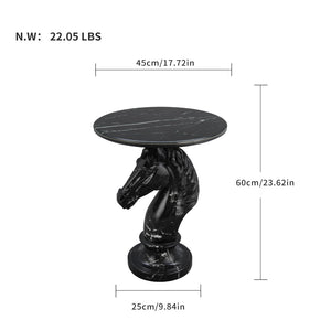 English Elm Horse Head Sculpted Resin End Table with Faux Marble Top for Bold Living Rooms Black W5398P454679