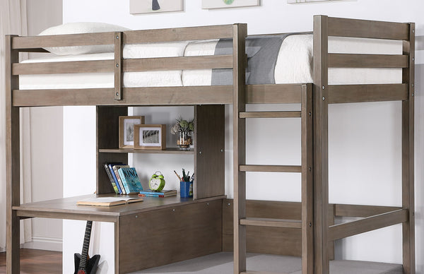 English Elm Modern Twin-Over-Full Bunk Bed with Angled Ladder, Solid Hardwood Frame and Patented Lock Joint Warm Grey 45 L x 72 W x 5 H B2741S00325