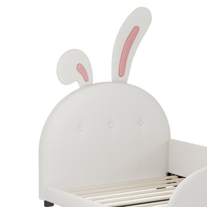 English Elm Twin Rabbit-Shape Upholstered Princess Bed with Headboard & Footboard, Sturdy Slat Platform, Durable MDF Frame White 42.91 L x 34.65 W x 6.5 H N733P198764K
