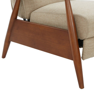 English Elm Tustin Mid-century Push Back Recliner with Chestnut Wood Arms and Performance Fabric Beige B050P429143