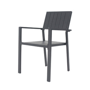 English Elm 5‑piece Outdoor Patio Dining Set Square Iron Table with Wood Grain Finish and Slat Chairs Black+Natural W3979S00048