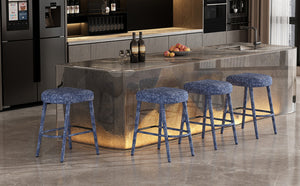 English Elm Backless Blue Fabric Upholstered Counter Stools Set of Two with Padded Seat Footrest Light Blue W5096P400664
