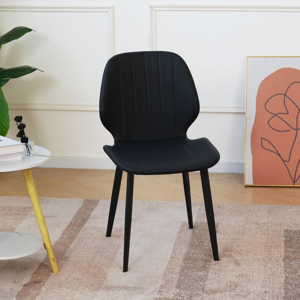 English Elm Modern Faux Leather Dining Chair Set Padded Seat Matte Black Legs Kitchen Seating W1535P460315
