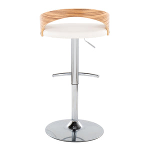English Elm Grotto Adjustable Barstools Set Of 2 - Modern Swivel Chrome, Zebra Wood & White Faux Leather Design B202S00920