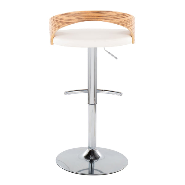 English Elm Grotto Adjustable Barstools Set Of 2 - Modern Swivel Chrome, Zebra Wood & White Faux Leather Design B202S00920