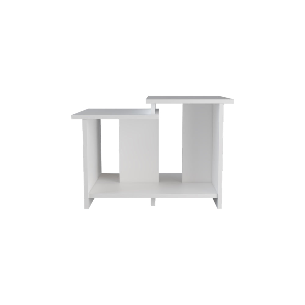 English Elm FM Naco modern geometric coffee table with open shelving, durable melamine finish, stylish storage solution White 29.5 L x 22 W x 3.5 H B128P269876