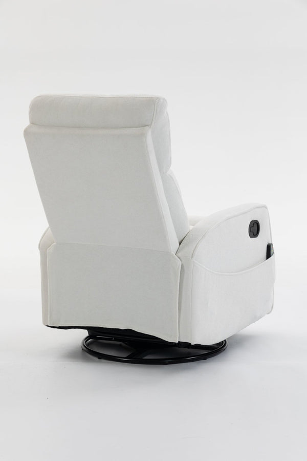 English Elm Short Plush Swivel Recliner Armchair with 360 Degree Rotation for Living Room Cream White W547P437353