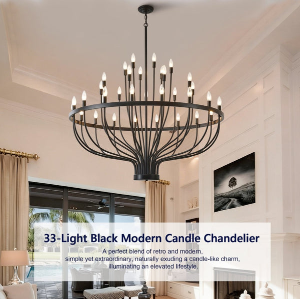 English Elm Industrial Matte Black 33-arm Candelabra Chandelier Large Dining Room Statement Fixture W2991P406724