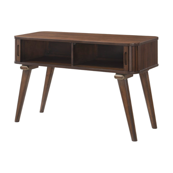 English Elm 1pc Walnut Veneer Sofa Table Tambour Doors Shelved Storage Mid-century Living Room B011P287325
