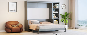 English Elm Queen Size Murphy Bed With Integrated Desk & Bookshelf – Stylish Gray Space-Saving Solution! N7090004016E-GIGA