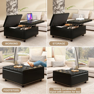 English Elm Large Tufted Pu Leather Ottoman with Bronze Rivets Mid-century Storage Footrest W2113P182630