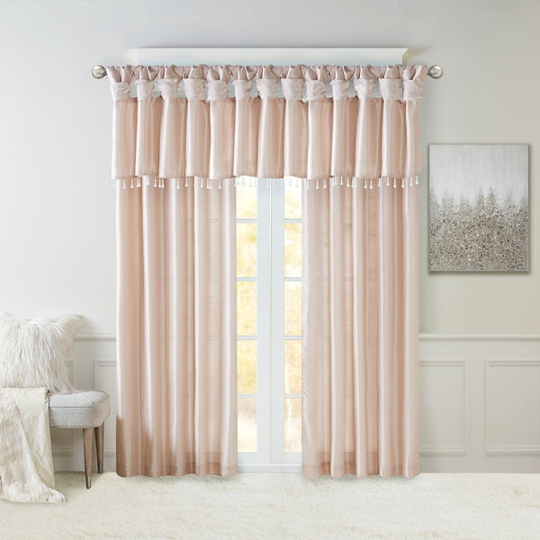 English Elm Twist Tab Lined Curtain Panel Blush 50X84" - Luxurious Faux Silk, Elegant Draping & Easy Installation B03598207-GIGA